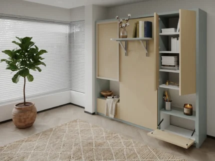 Single Wall bed with study desk and storage with elegant styling