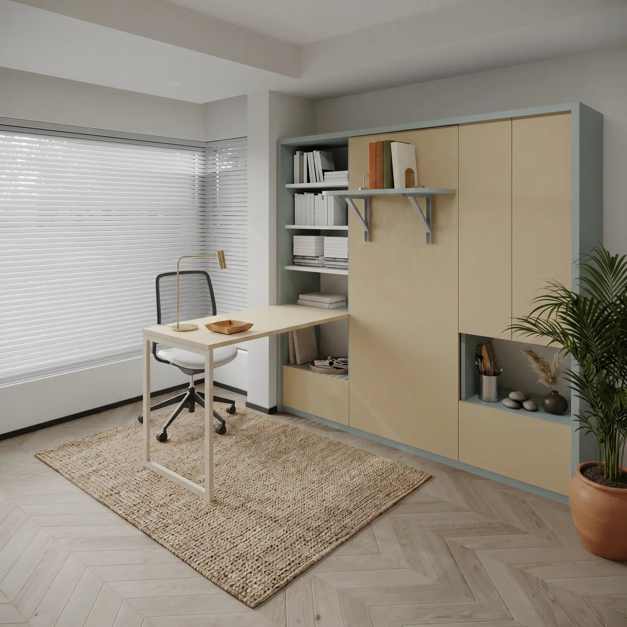 Single Wall bed with study desk and storage with premium finishes