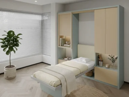 Single Wall bed with study desk and storage for multifunctional use