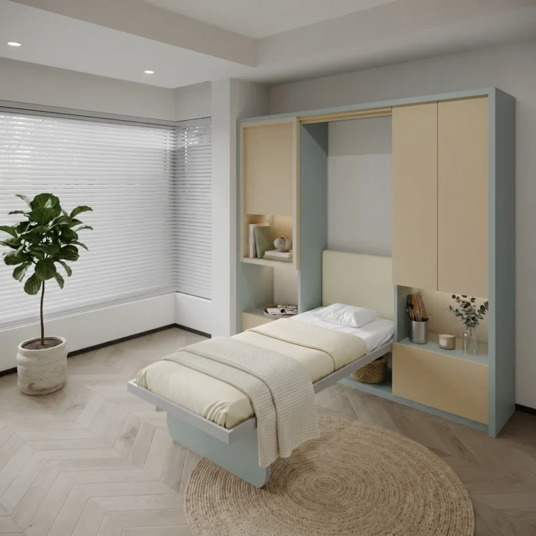 Single Wall bed with study desk and storage for multifunctional use