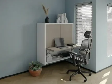 Closed Book storage with Pull-up Table for organized interiors