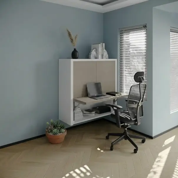 Closed Book storage with Pull-up Table for organized interiors