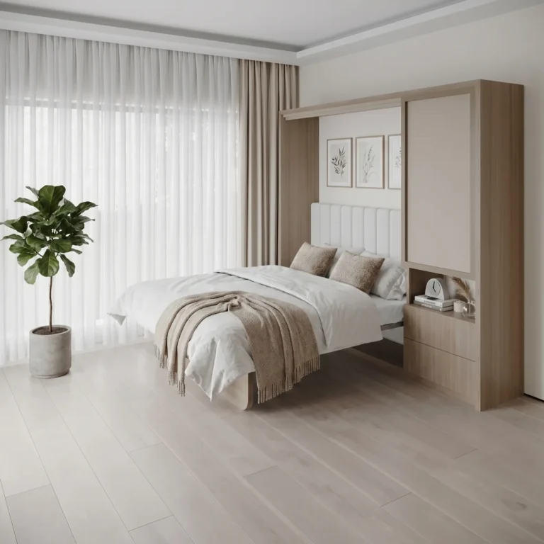 Double wall bed with foldable study desk for smart space-saving interiors