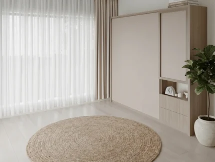 Double wall-mounted bed with study desk for organized living space