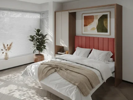 Double wall bed system with integrated wardrobe storage