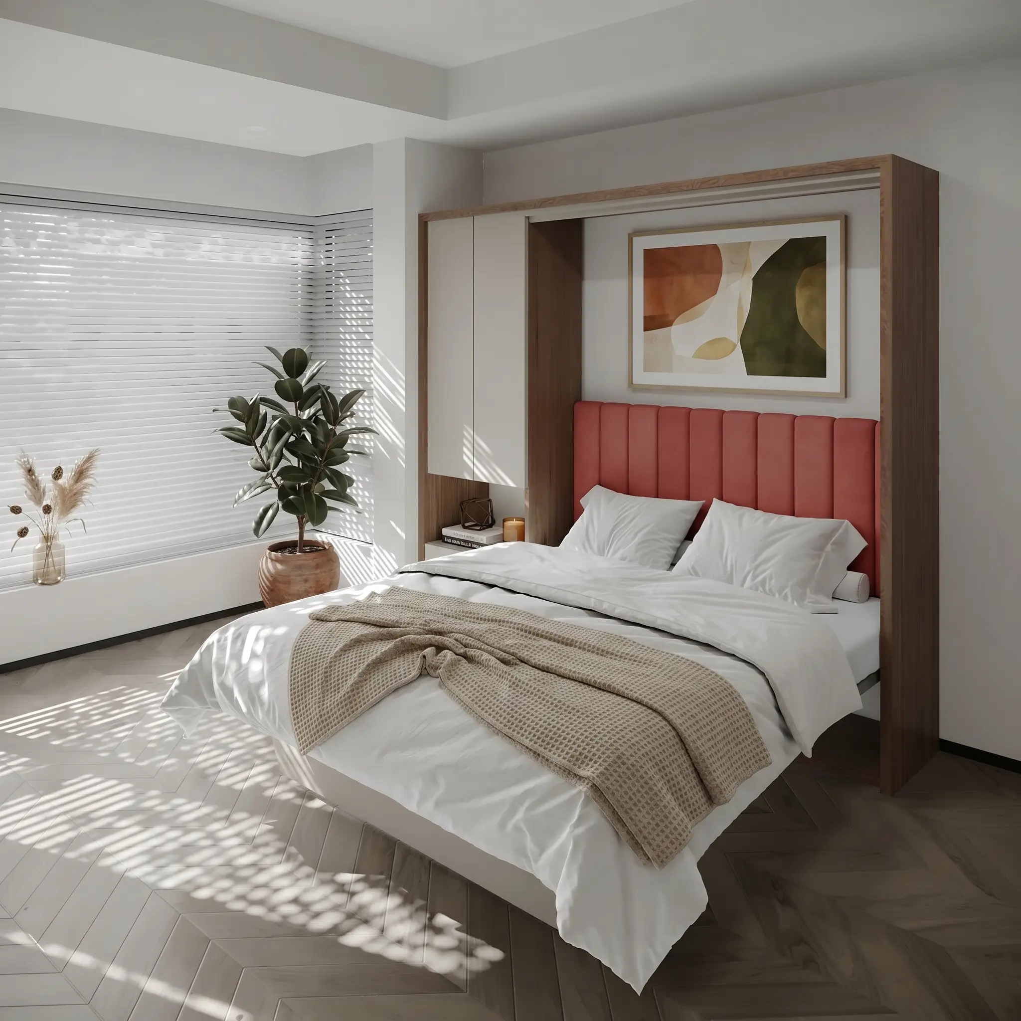 Double wall bed system with integrated wardrobe storage