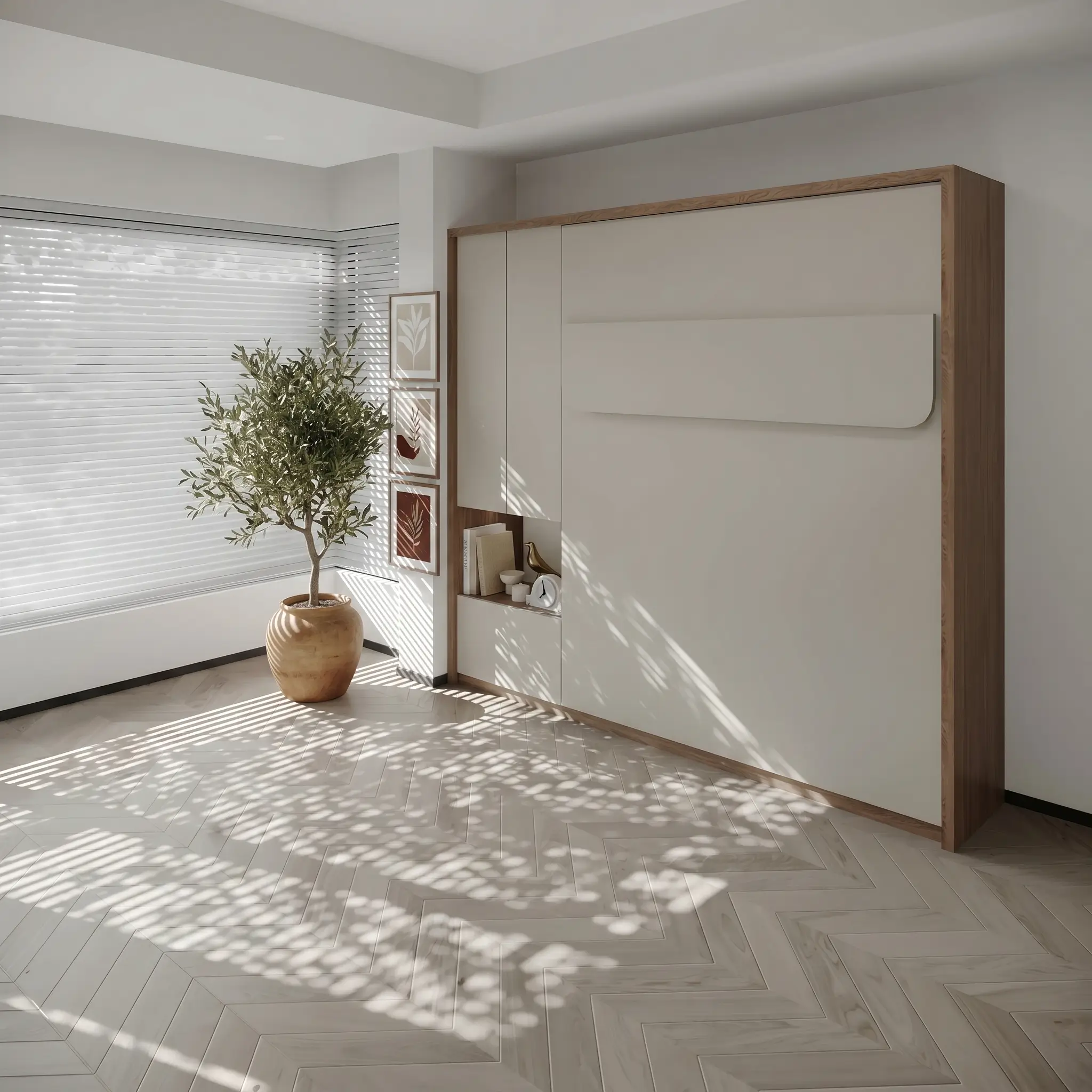 Foldable double wall bed with integrated storage units