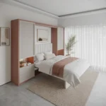 Wall-mounted double bed with workstation and storage for smart living