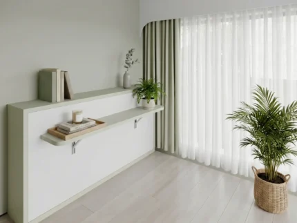Horizontal single wall bed with modern space-saving design