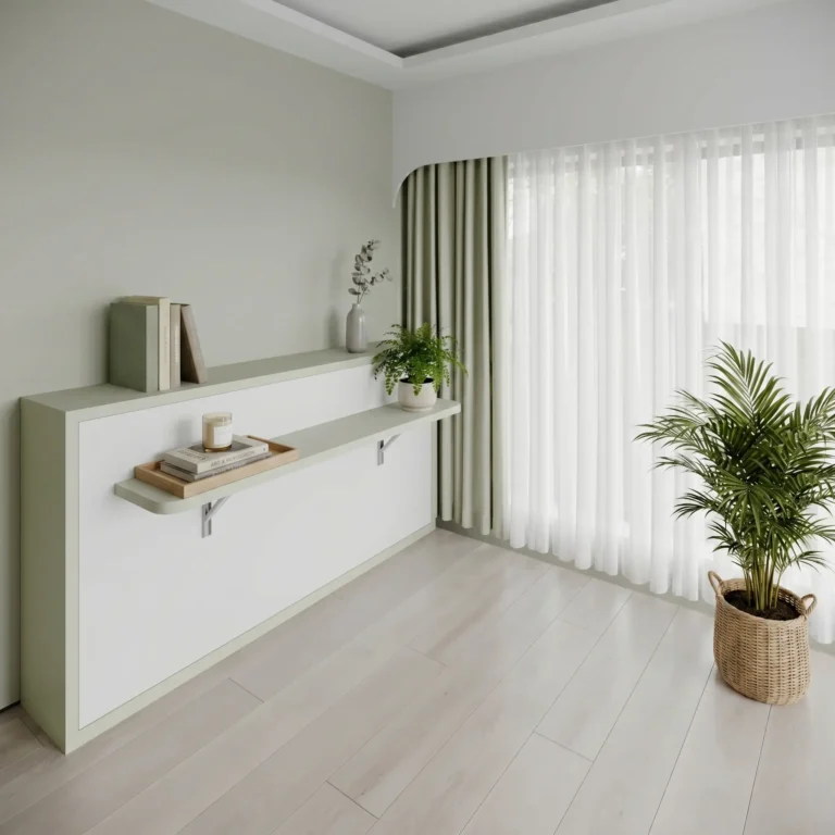 Horizontal single wall bed with modern space-saving design