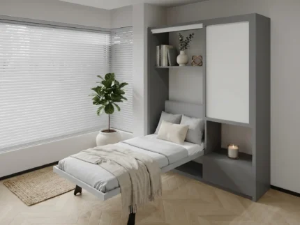Single Wall bed with study desk for compact homes.