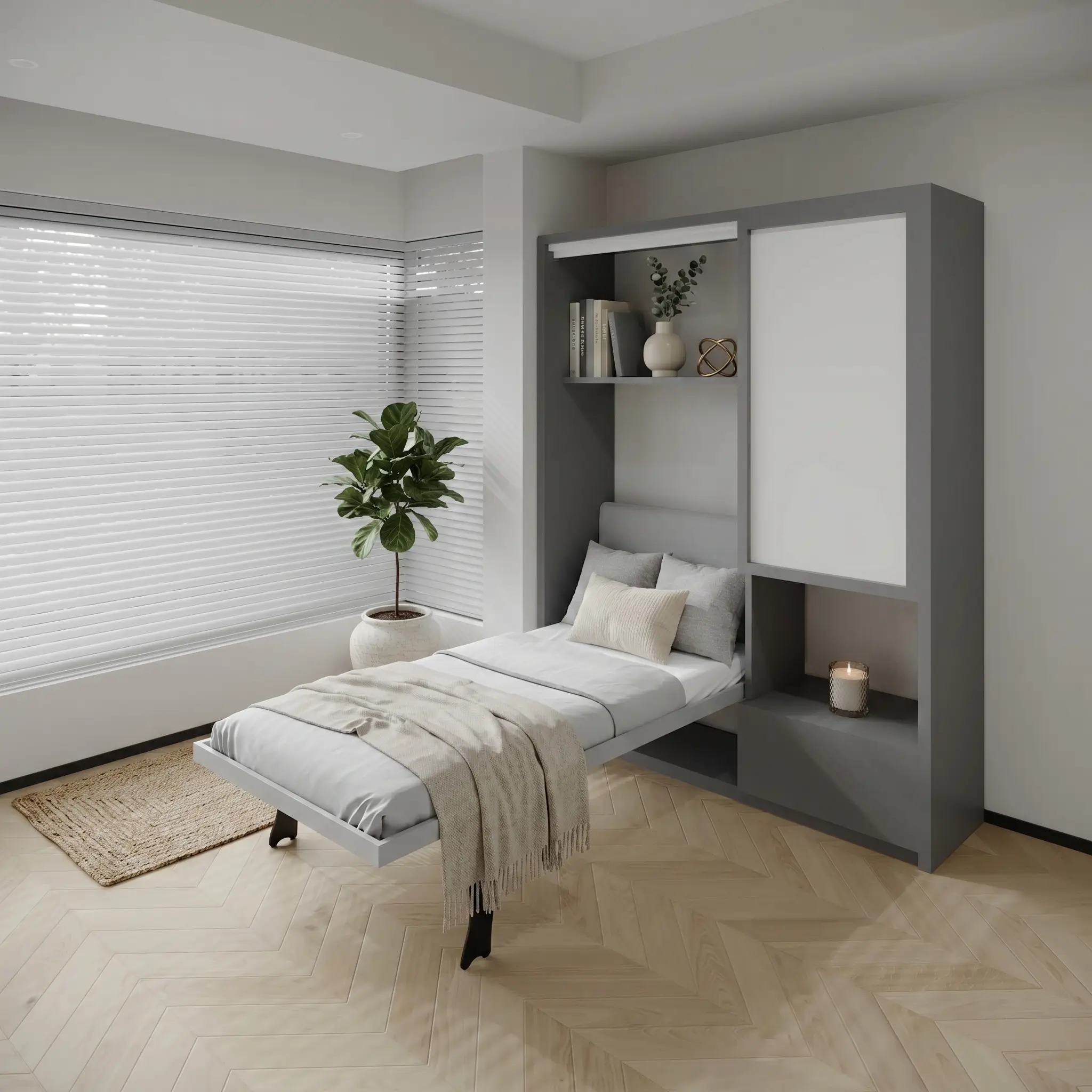 Single Wall bed with study desk for compact homes.