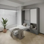 Single Wall bed with study desk in a modern bedroom.
