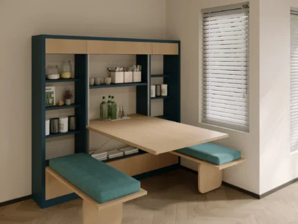 Stylish slide-out dining folding table for compact homes with cutlery storage