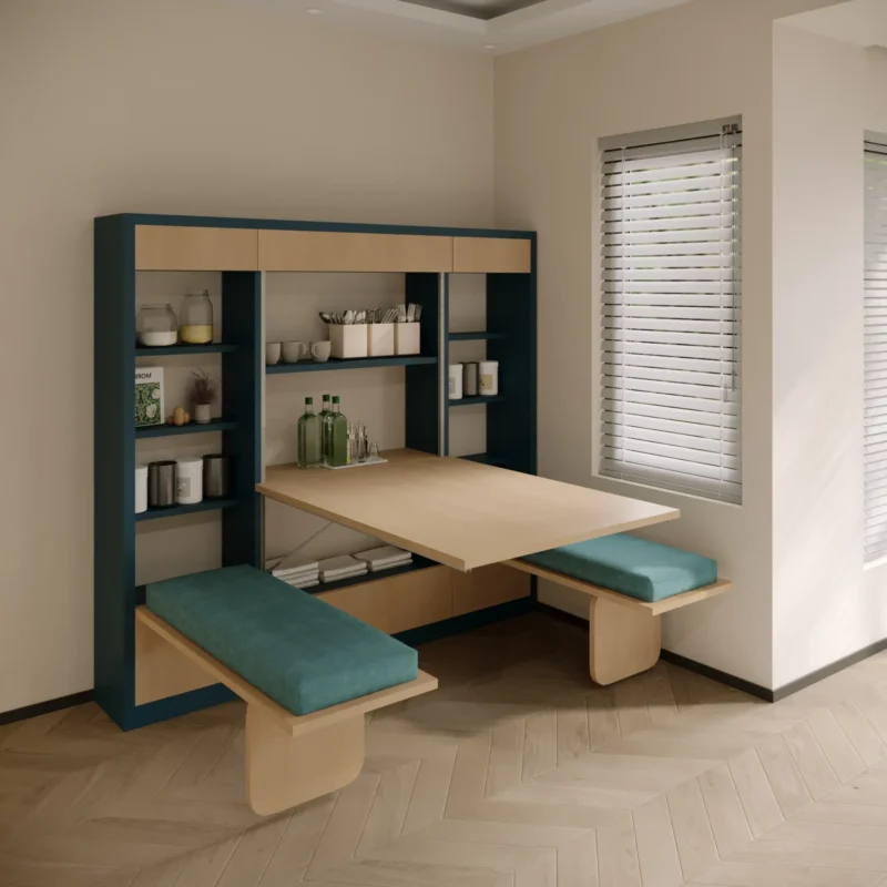 Stylish slide-out dining folding table for compact homes with cutlery storage
