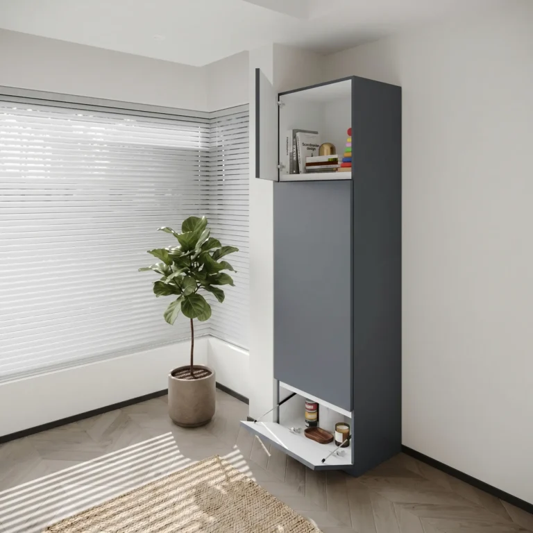 Slide out Study desk with Tall Storage for organized workspaces