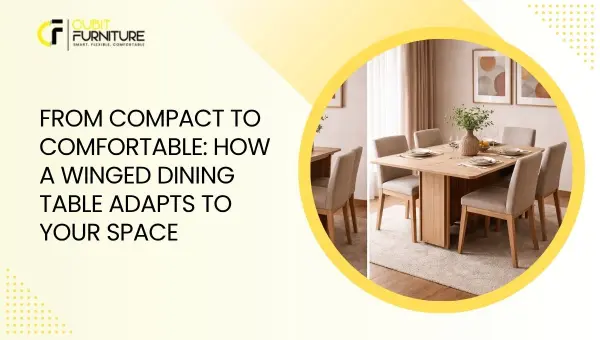 A space-saving winged dining table that expands for extra seating and comfort