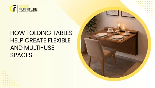 Modern folding table creating a flexible multi-use space for dining, working, and everyday activities
