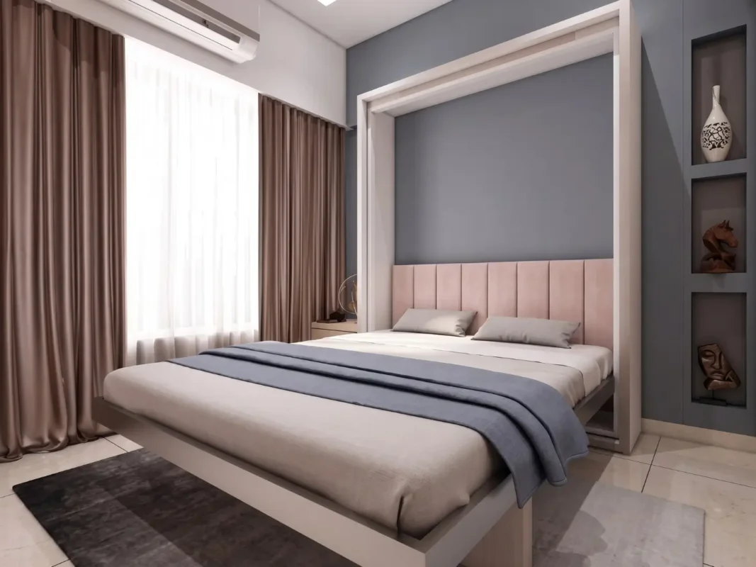 Functional wall bed with smart space-saving design