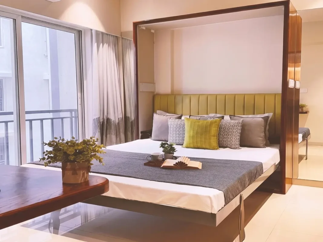 Modern wall bed with a space-saving design, perfect for compact and multifunctional bedrooms