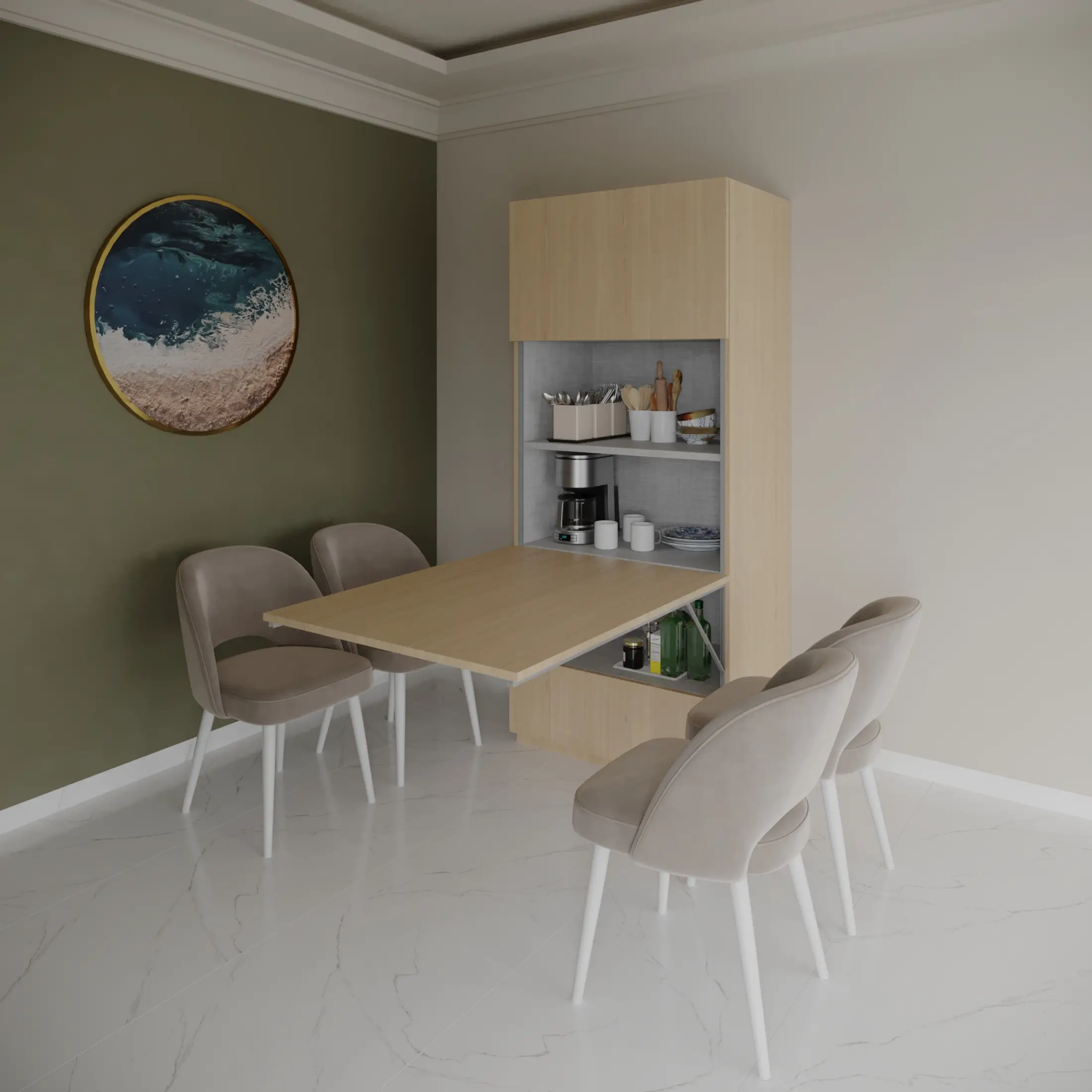 Slide Out Dining Table with Appliance Storage for space-saving homes