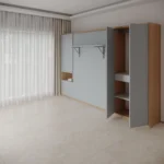 Double Wall bed with wardrobe and folding desk - Image 2