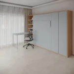 Double Wall bed with wardrobe and folding desk - Image 3